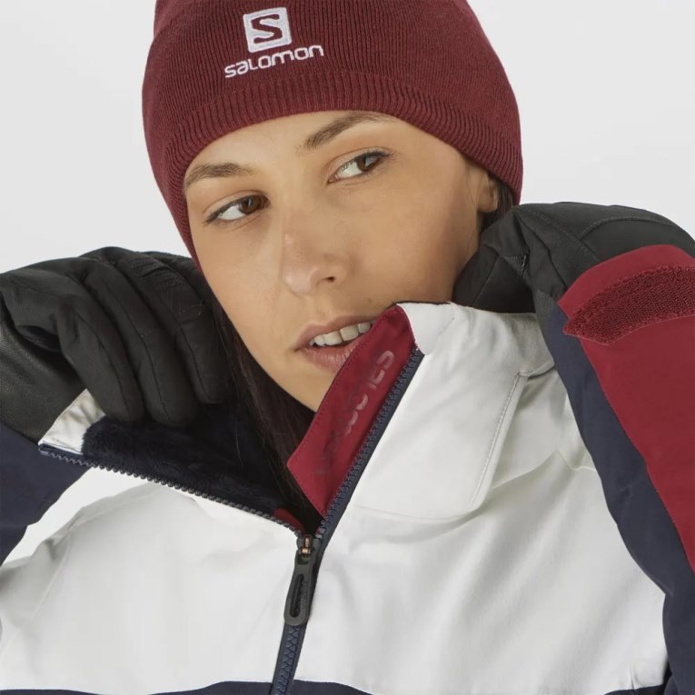 White / Black / Red Salomon Slalom Insulated Hoodie Women's Ski Jackets | IE NJ1840